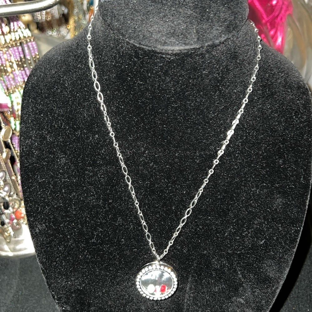 Vintage South Hill Locket Charms Crystal Pendant Chain Necklace Silver Tone